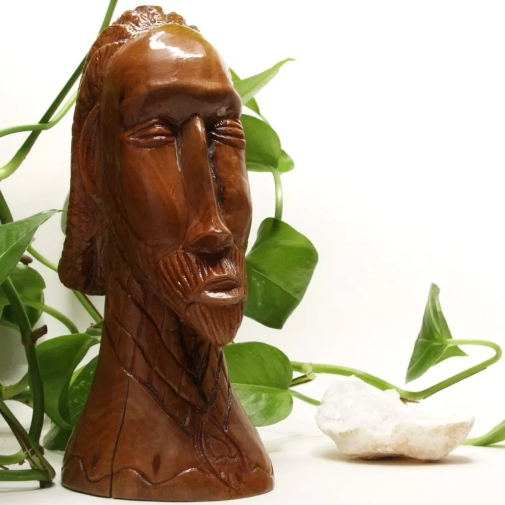 Carved Wooden Male Sculpture Handmade Tribal Folk Art Solid Wood Decor African